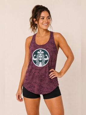Coffee Lover Flexing Mermaid Graphic Racerback Tank Burgundy Large Gym
